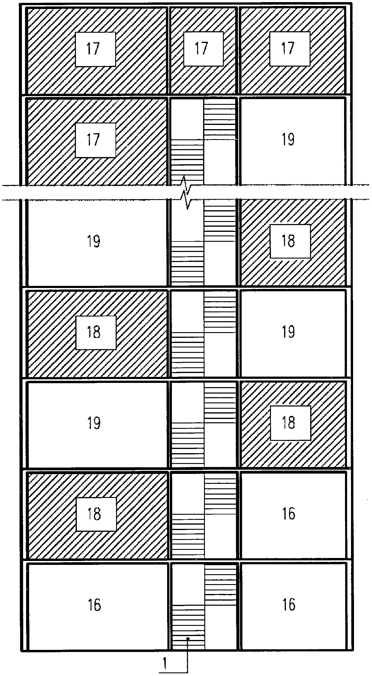 Upper and lower floor staggered floor duplex house type