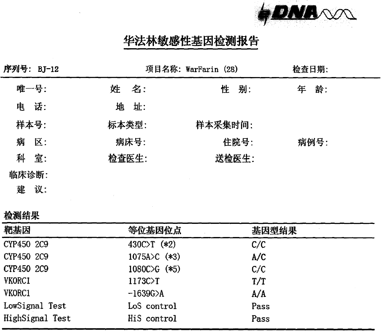 Kit for detecting warfarin sensitivity gene by using electrochemical gene sensor method