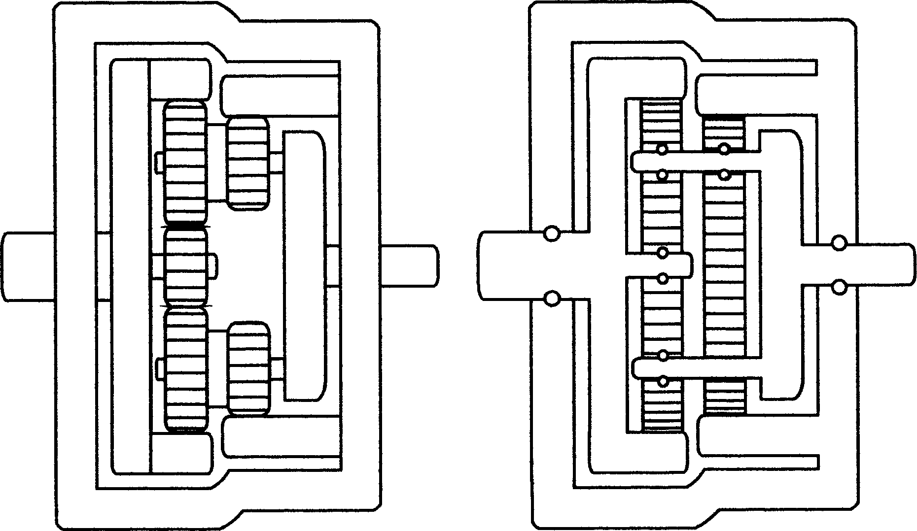 Straight moving style gear speed increasing (reducing) device