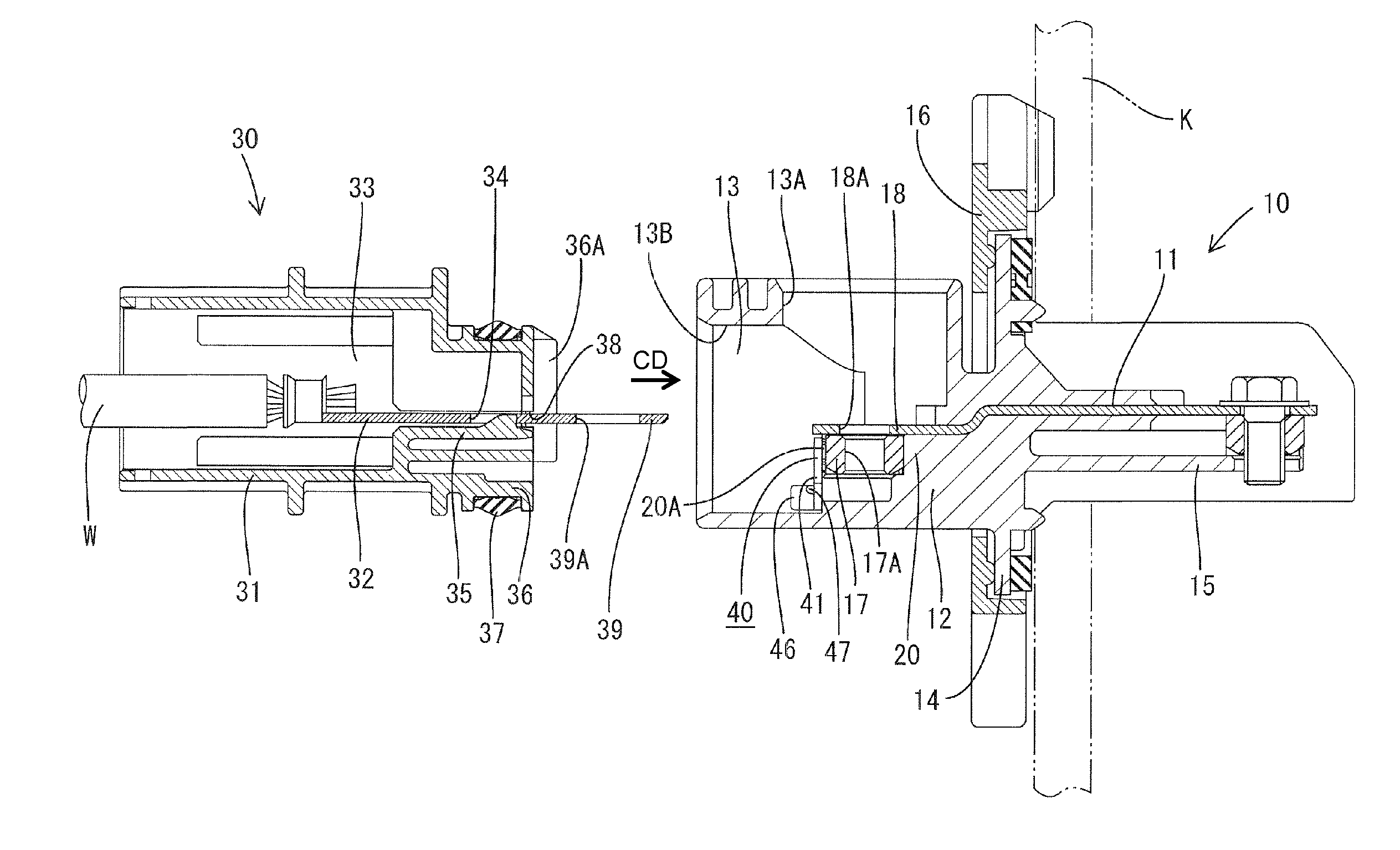 Connector, a connector assembly and a connecting method