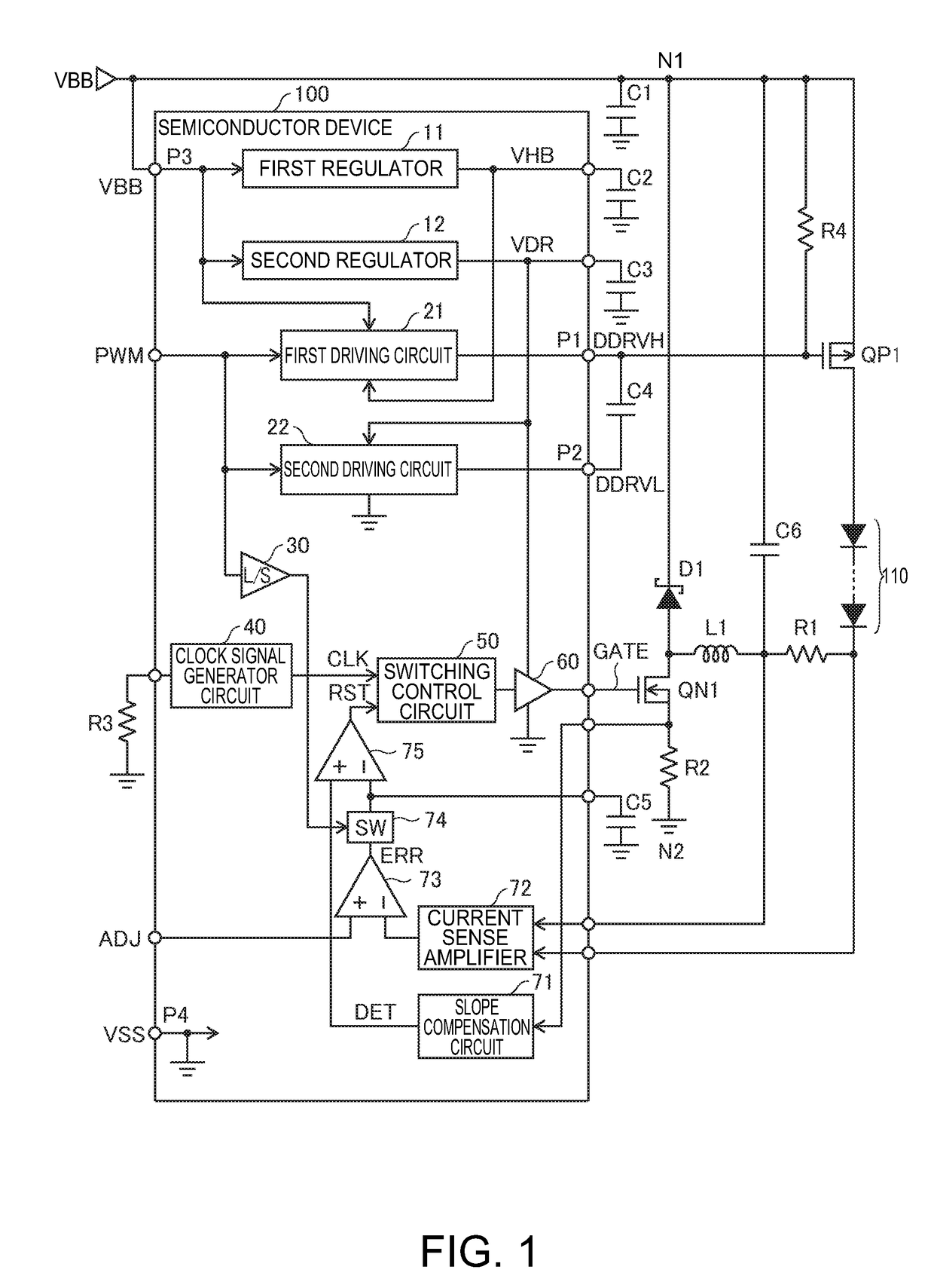 Semiconductor device, light emission control circuit, and electronic appliance