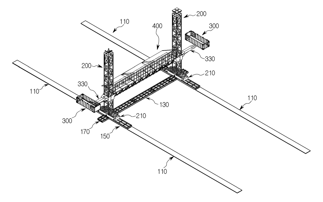 Gantry tower crane for inspecting cargo hold