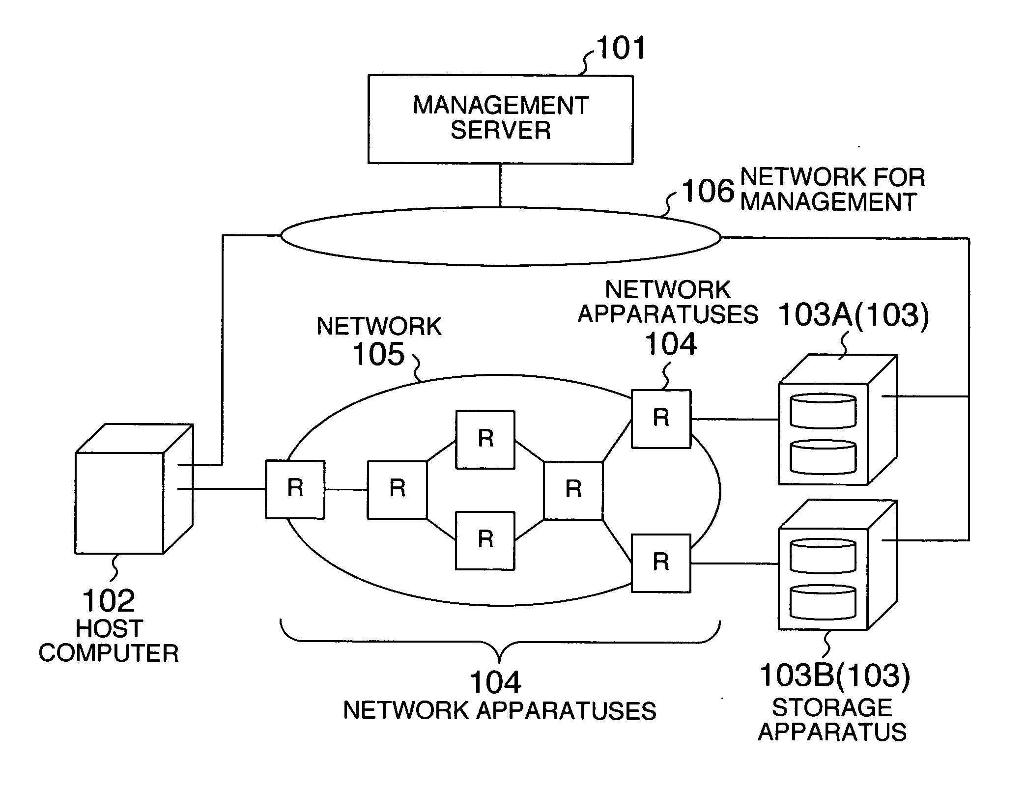 Storage network management server, storage network managing method, storage network managing program, and storage network management system