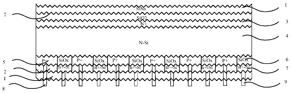 Back junction and back contact solar cell structure and preparation method thereof