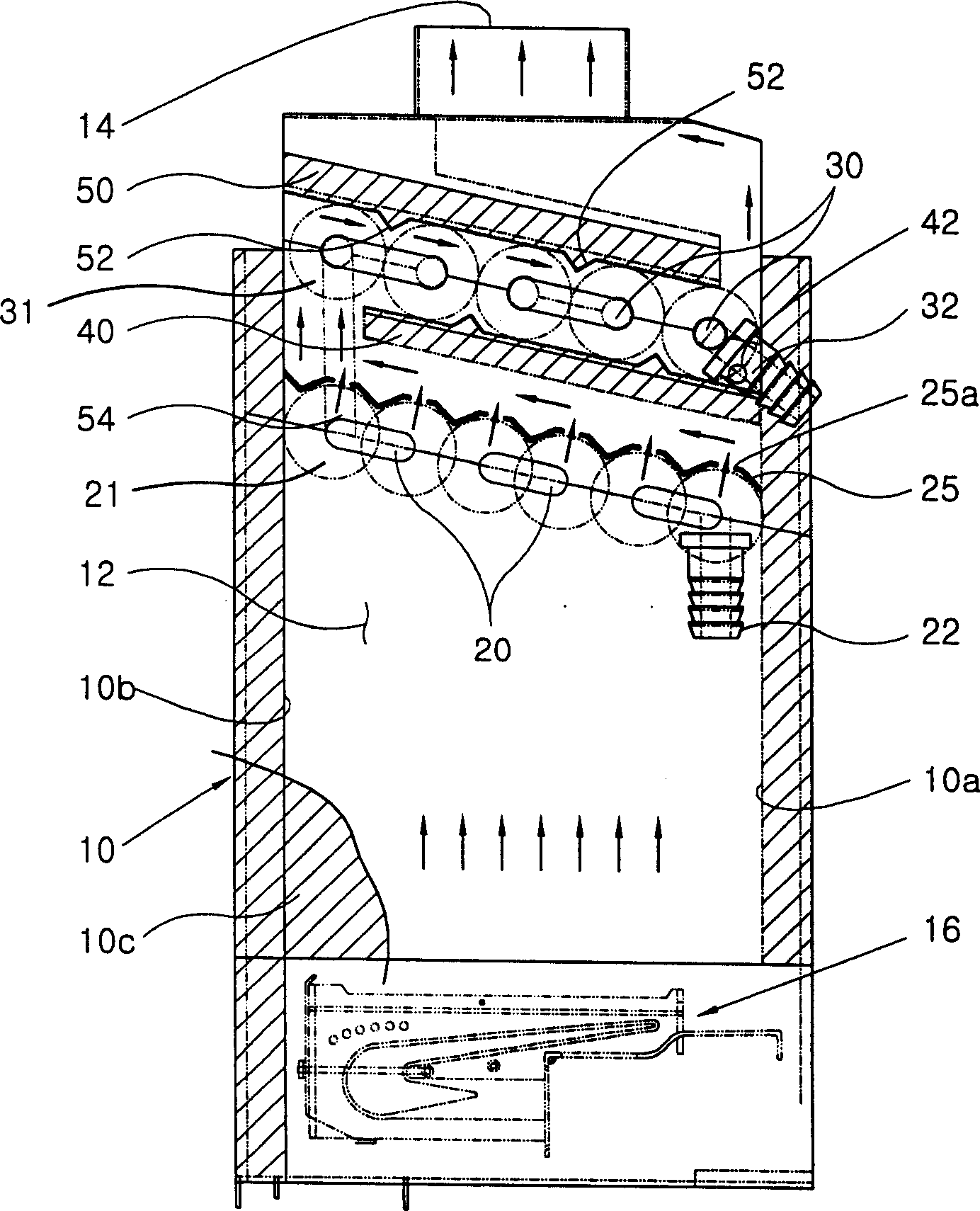 Heat exchanger structure for condensating gas-fired boiler