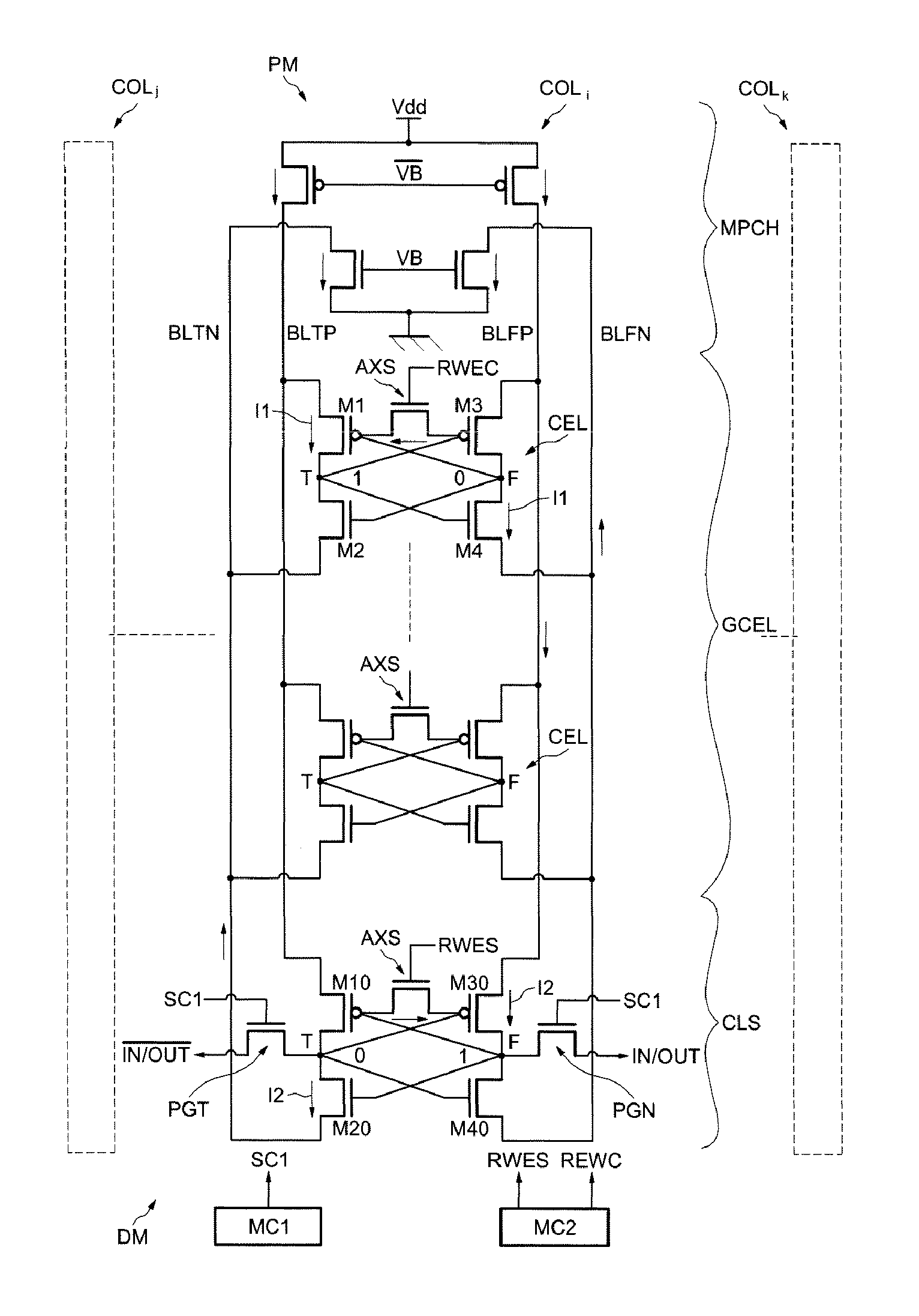 Static Memory Device with Five Transistors and Operating Method