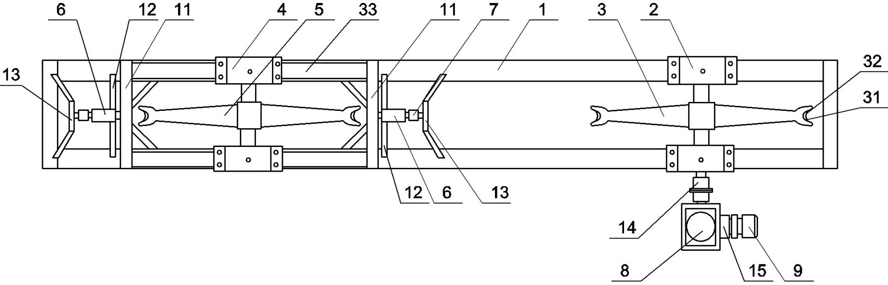 Mechanical horizontal steel wire rope bending fatigue testing machine and mechanical rotation driving device