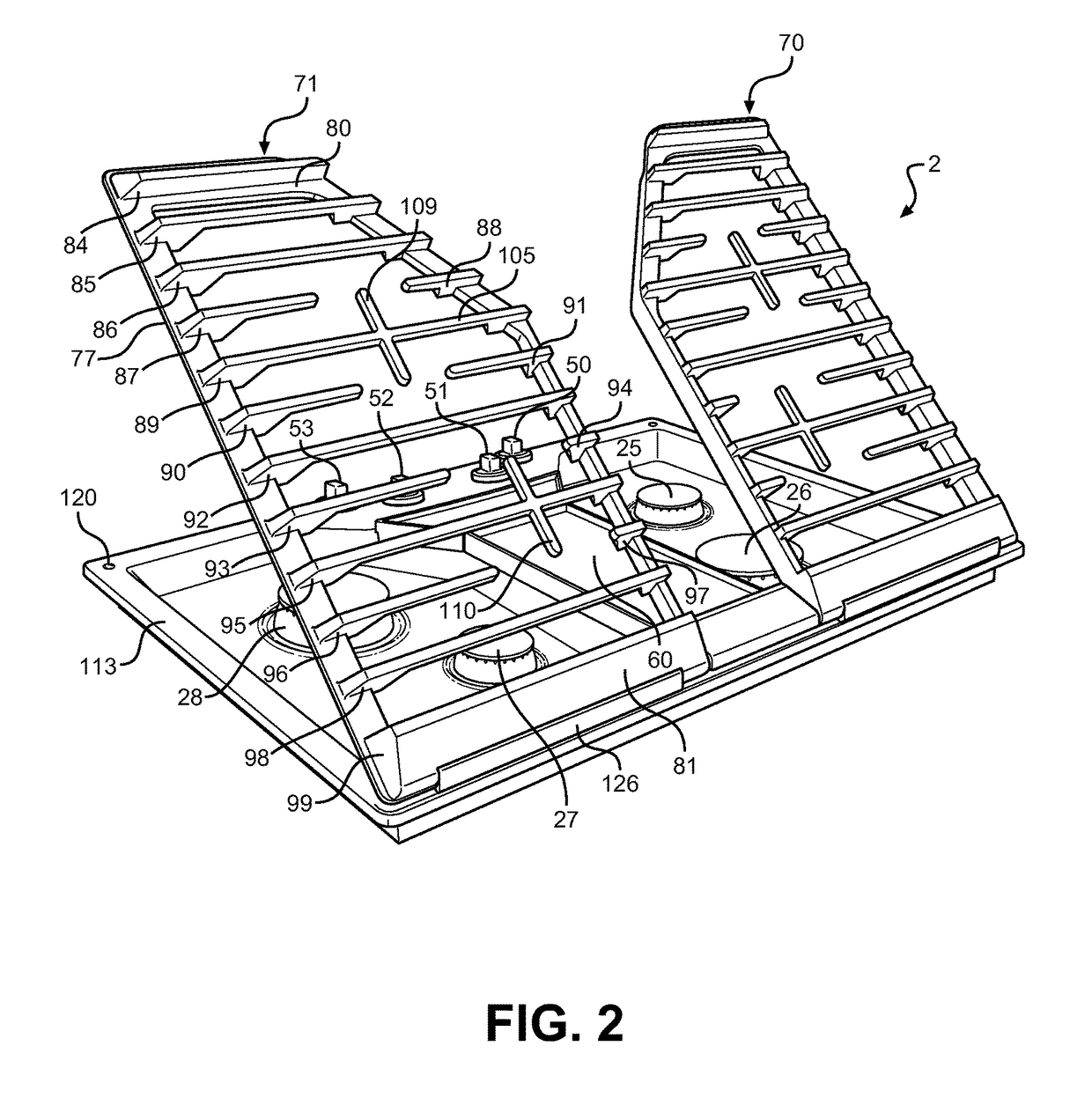 Hinged cooktop grate assembly