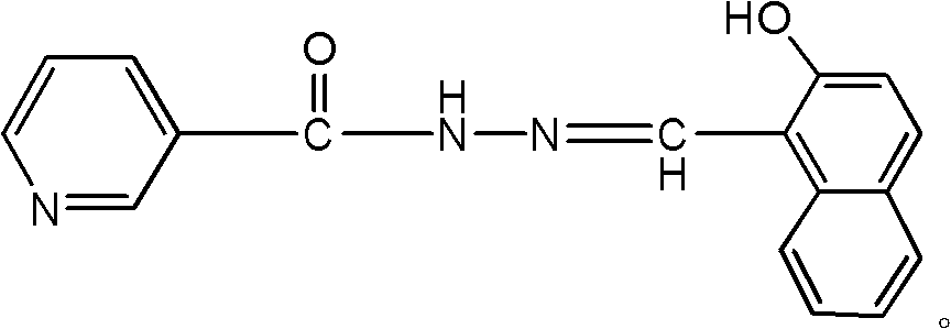 2-hydroxyl-1-naphthalene-3-pyridinecarbonylhydrazone and preparation method and applications thereof