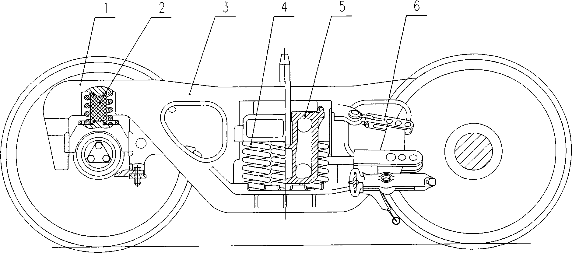 Bogie for goods train with large axle load and low dynamic action