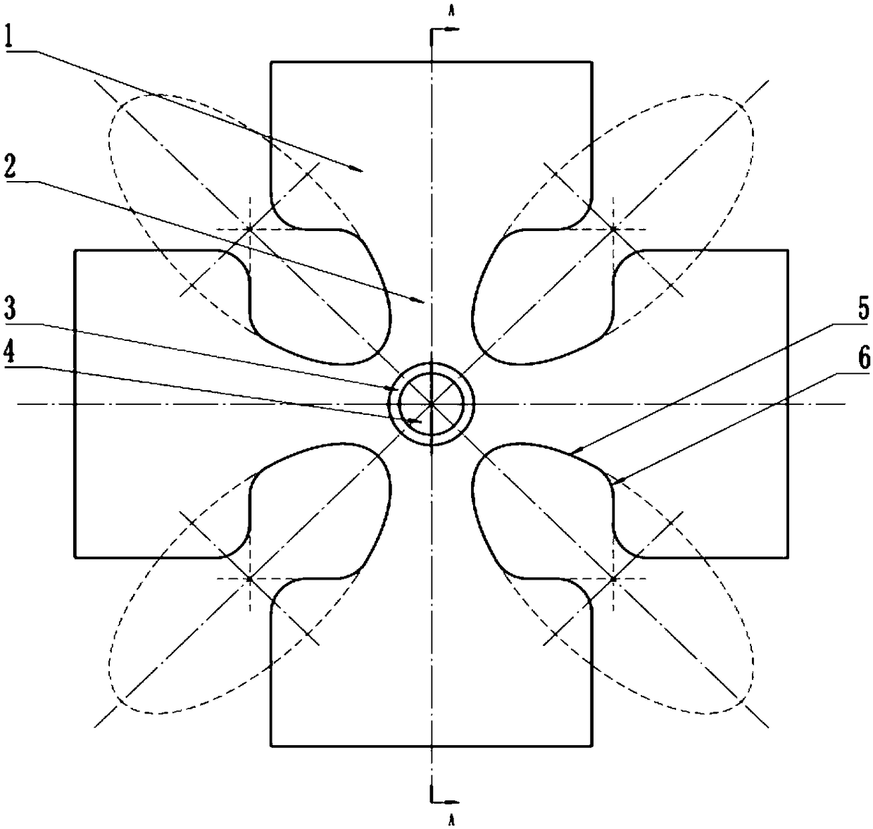 Biaxial tensile fatigue test piece with conic curve transition and test method thereof