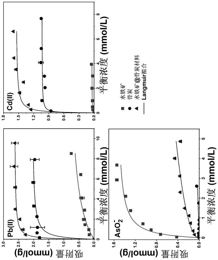 Ferrihydrite@bone black material for synchronously fixing anion and cation heavy metal ions