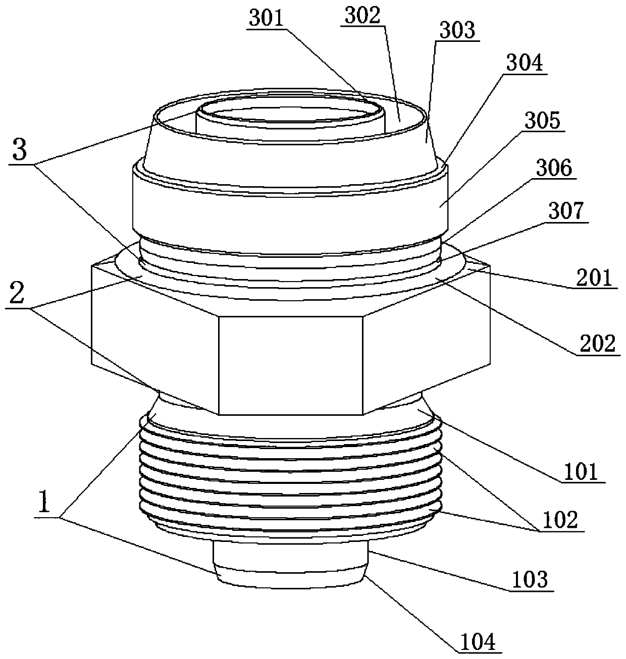 Special inward buckling gas-leak-proof hexagonal seat for oxygen sensors