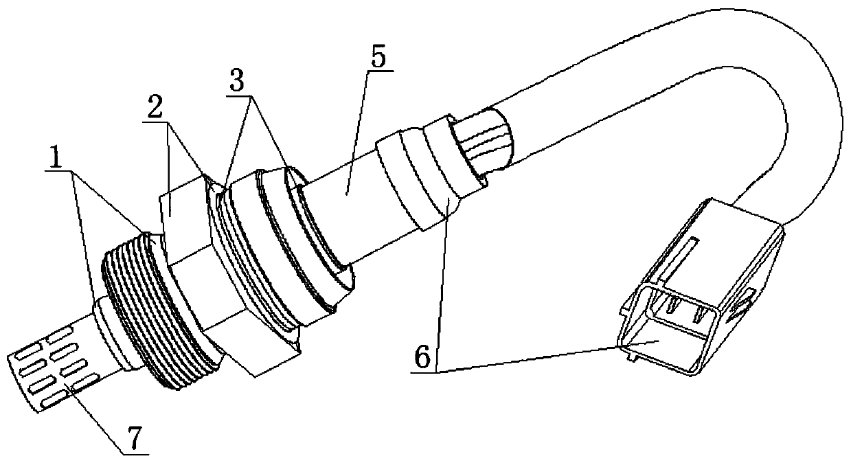 Special inward buckling gas-leak-proof hexagonal seat for oxygen sensors