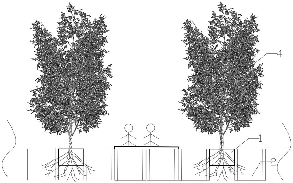 Planting method for expanding root system growth space of street trees and supporting device