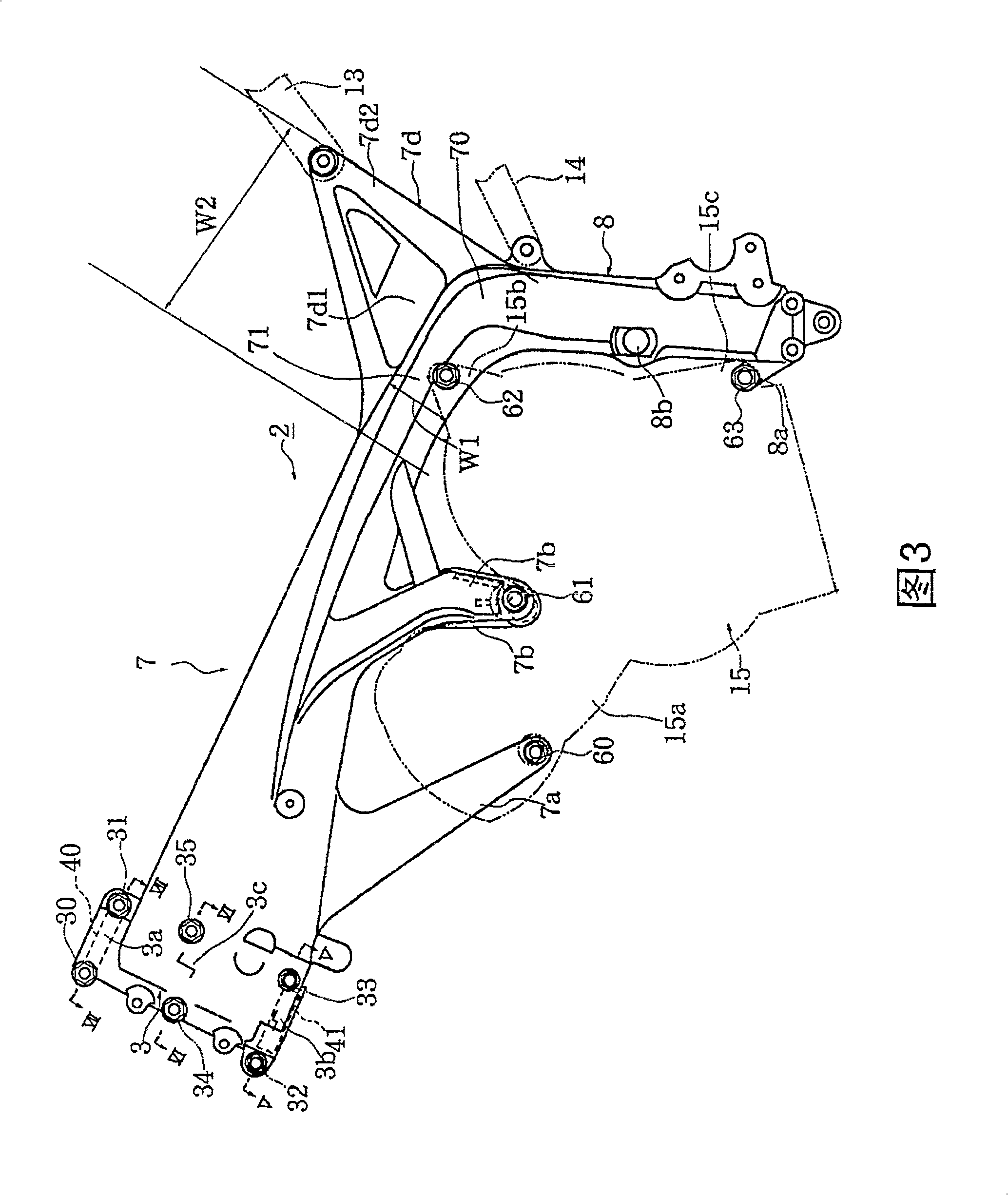 Vehicle body frame of motorcycle