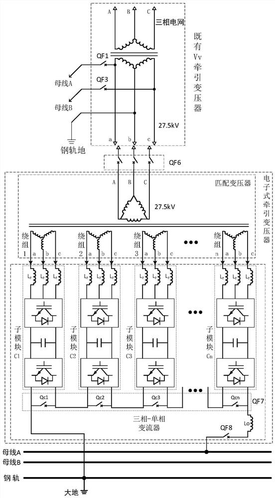 Through flexible traction substation based on existing traction transformer and protection configuration method thereof