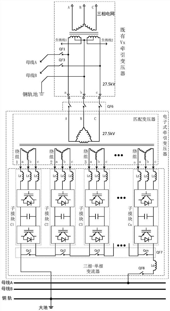 Through flexible traction substation based on existing traction transformer and protection configuration method thereof