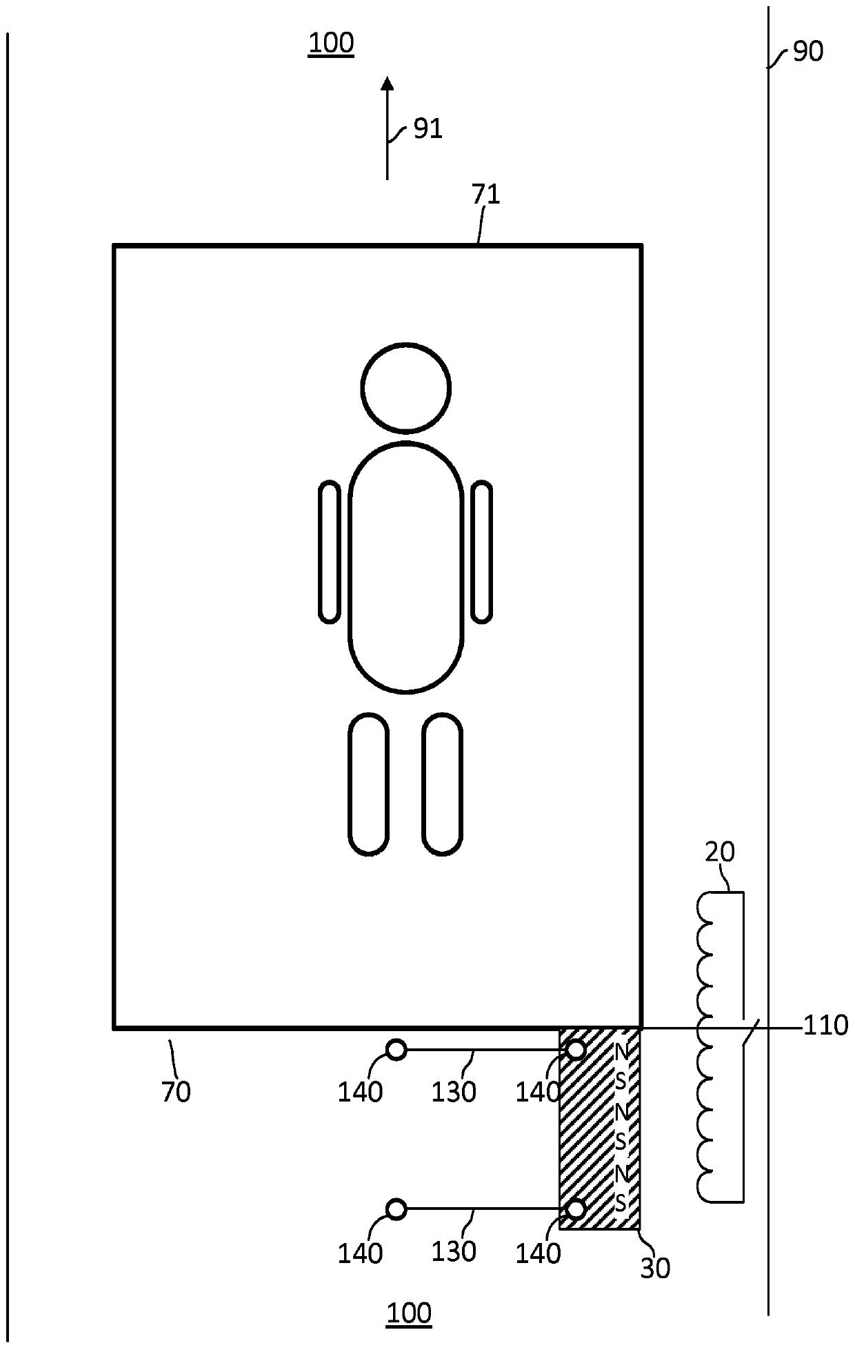 Transportation device comprising a safety device for limiting deceleration