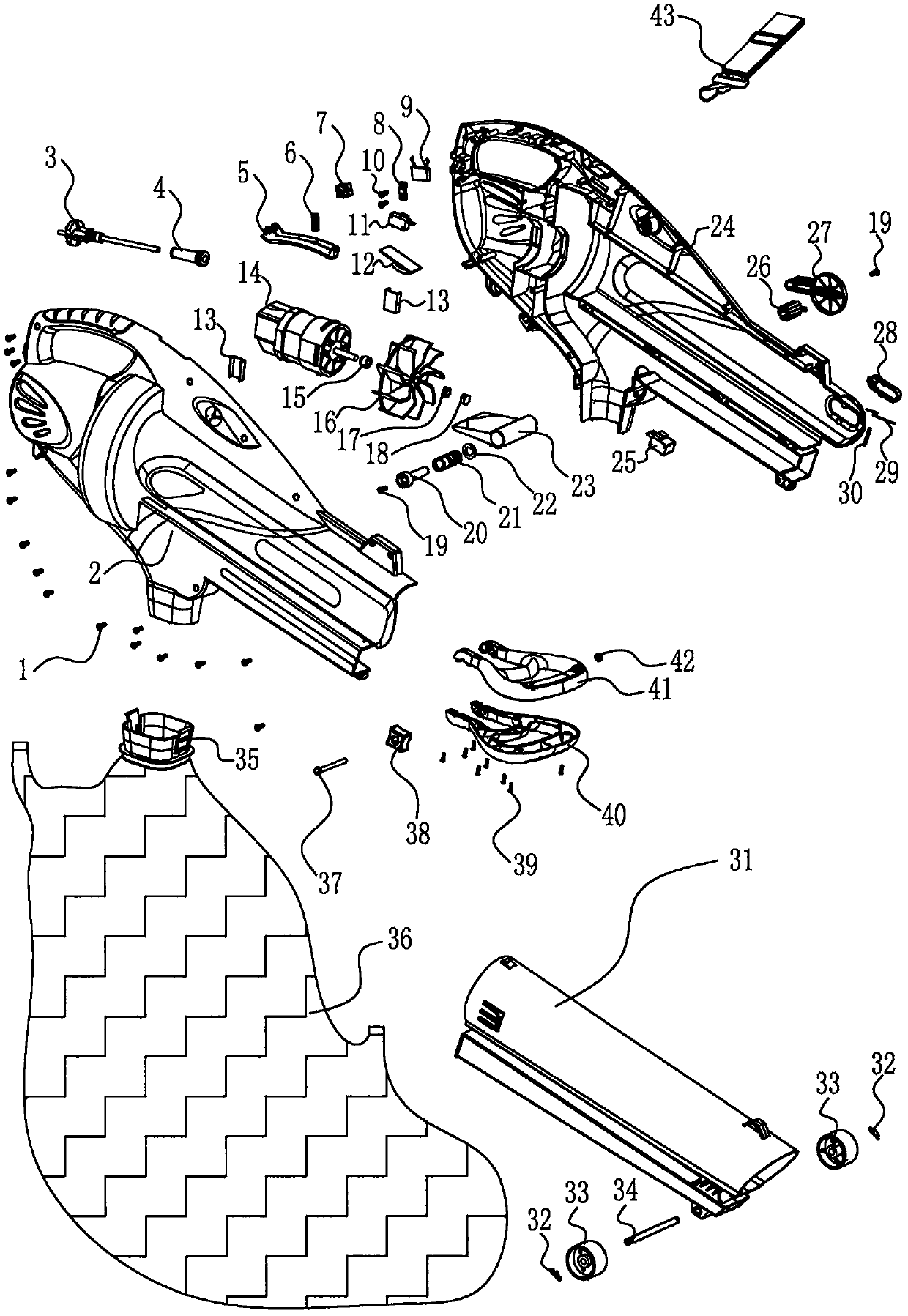 Leaf blower with lithium battery multivibrator superposition voltage unit circuit multi-tube noise elimination function