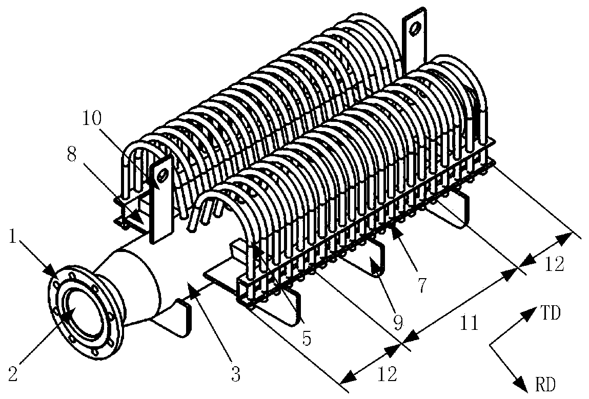 Upper cooling header with variable flow across width