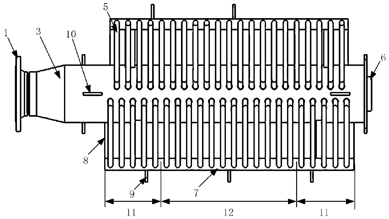 Upper cooling header with variable flow across width