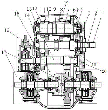 Hydraulic drive gearbox for harvesting machine