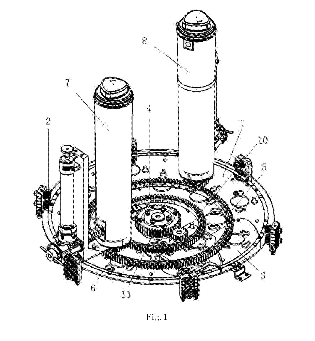 Drive mechanism for transposition and stirring by single disc single motor