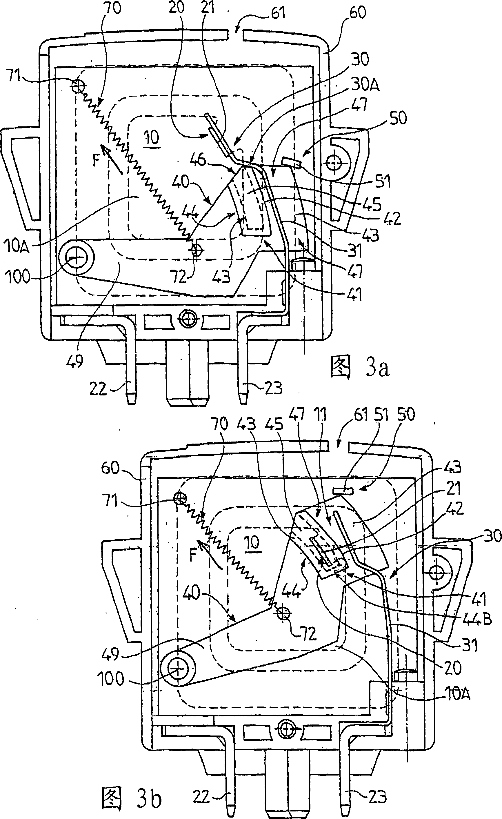 Surge voltage protection device with arc-breaking means