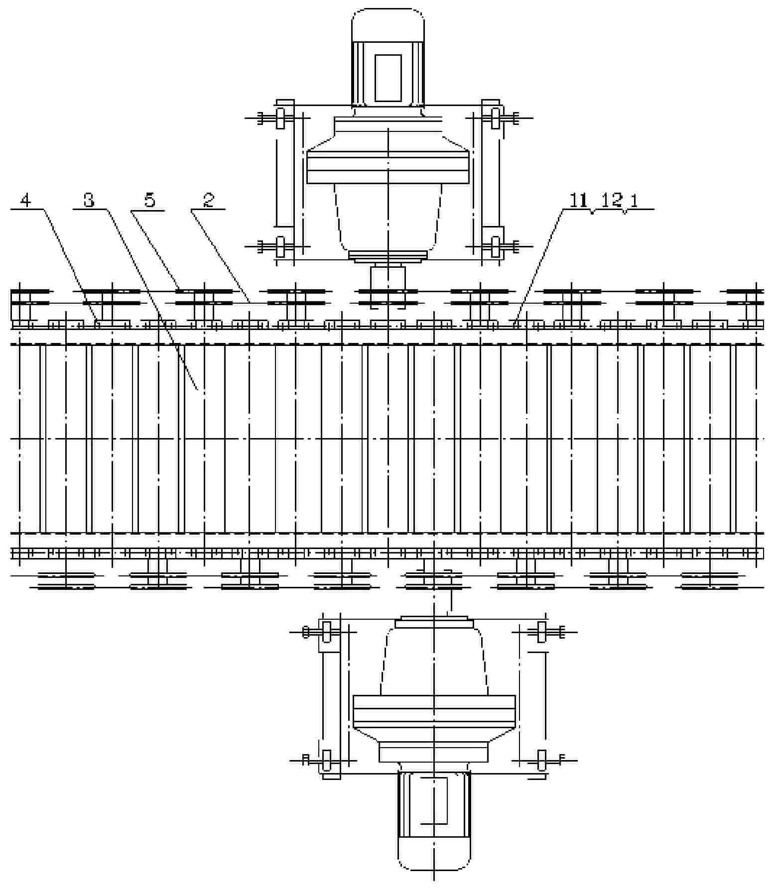 Double-roller bed conveyor device