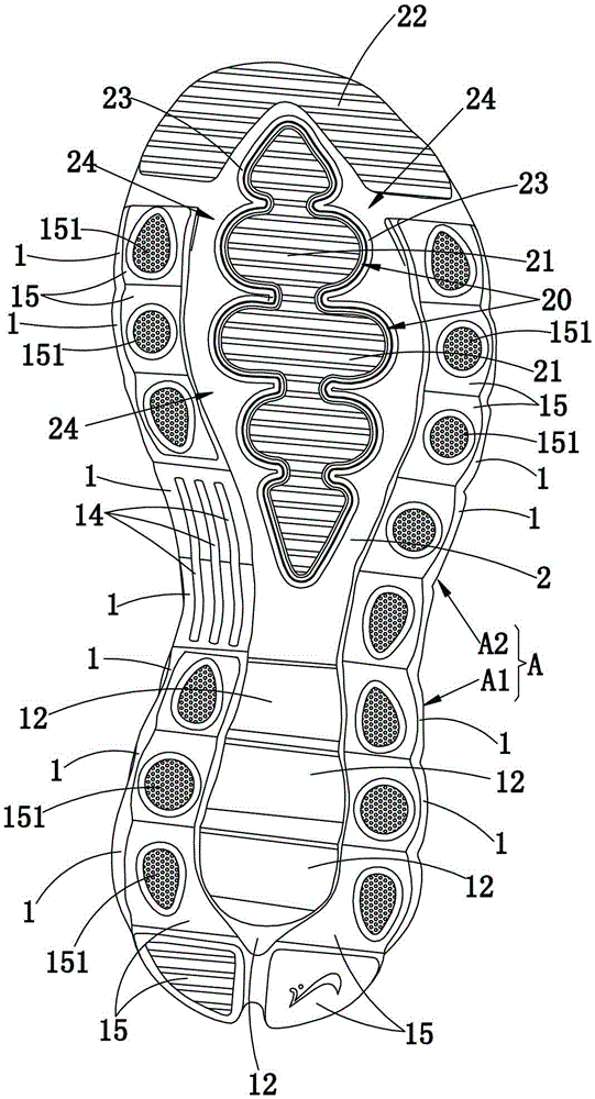 Shock-alleviating rebounding splashproof shoe sole