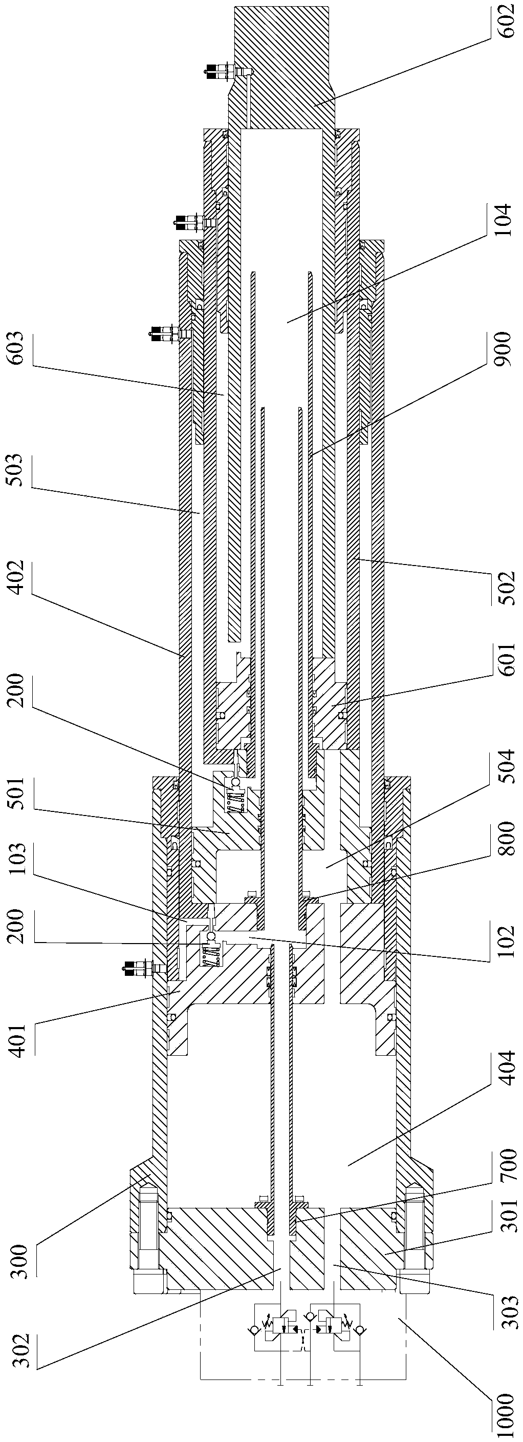 Cylinder body oil inlet double-action multi-stage hydraulic cylinder