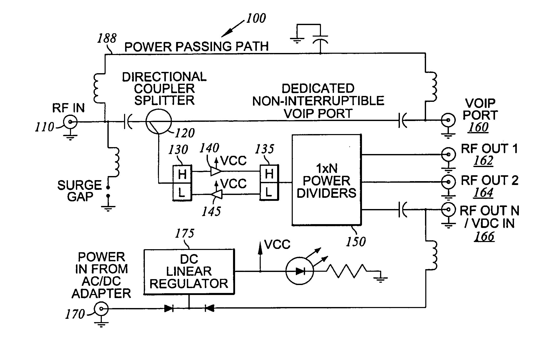 Bi-directional amplifier with non-interruptible port