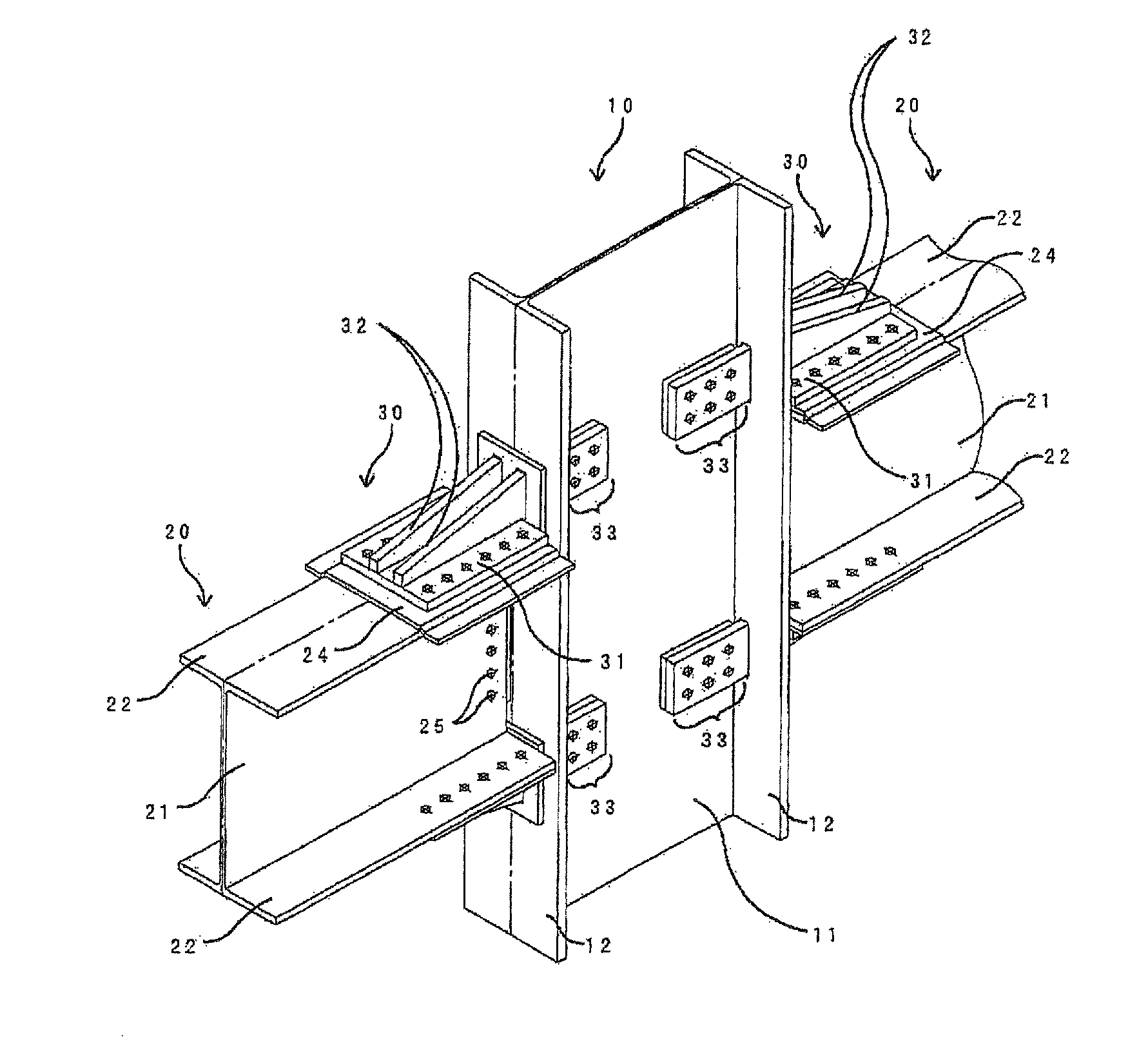 Connecting structure for steel frame columns and steel frame girders