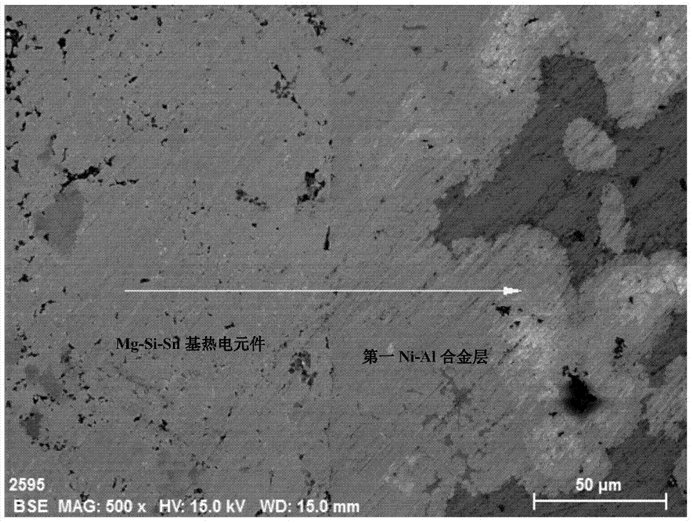 A layered electrode matched with mg-si-sn-based thermoelectric elements and its connection process