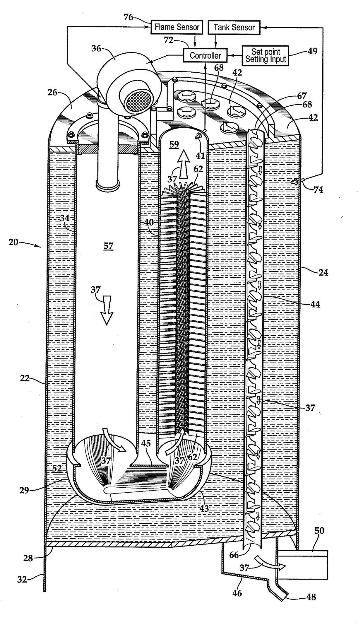 Condensing Water Heater and Condensation Control System