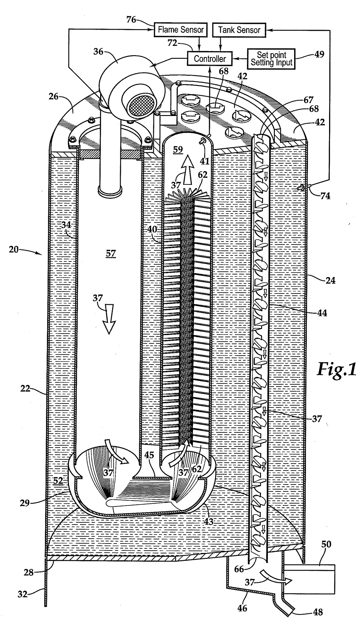 Condensing Water Heater and Condensation Control System