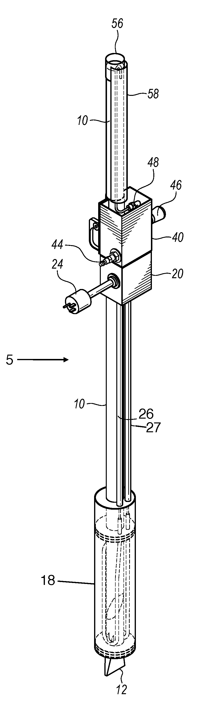 Oxalic acid vaporizer with integral body tube, detachable proximal end air nozzle, and floating heating element