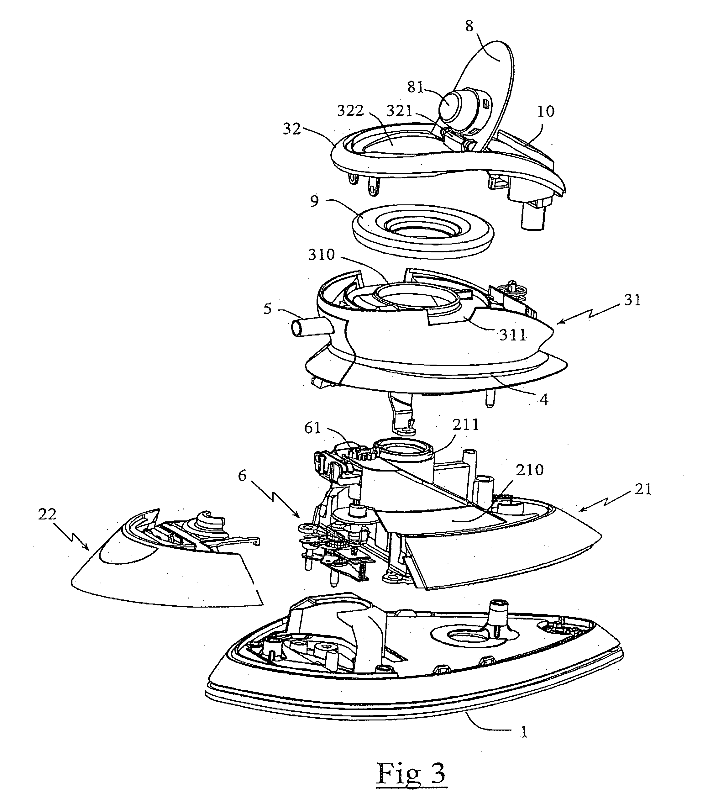 Pressing iron having a handle integrating an orifice for filling a reservoir