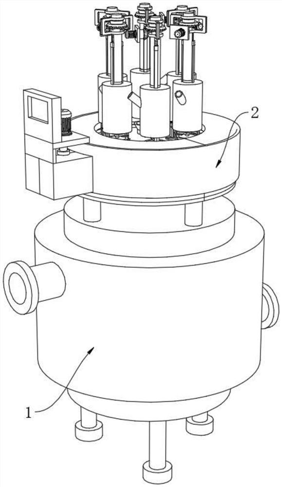 Batching and stirring integrated dry film production device convenient for quantitative feeding in batches