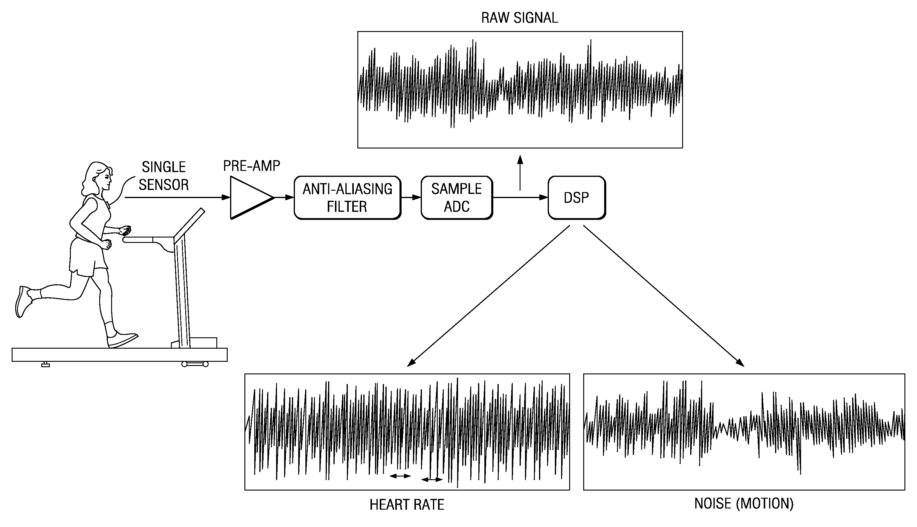 Motion/activity, heart-rate and respiration from a single chest-worn sensor, circuits, devices, processes and systems