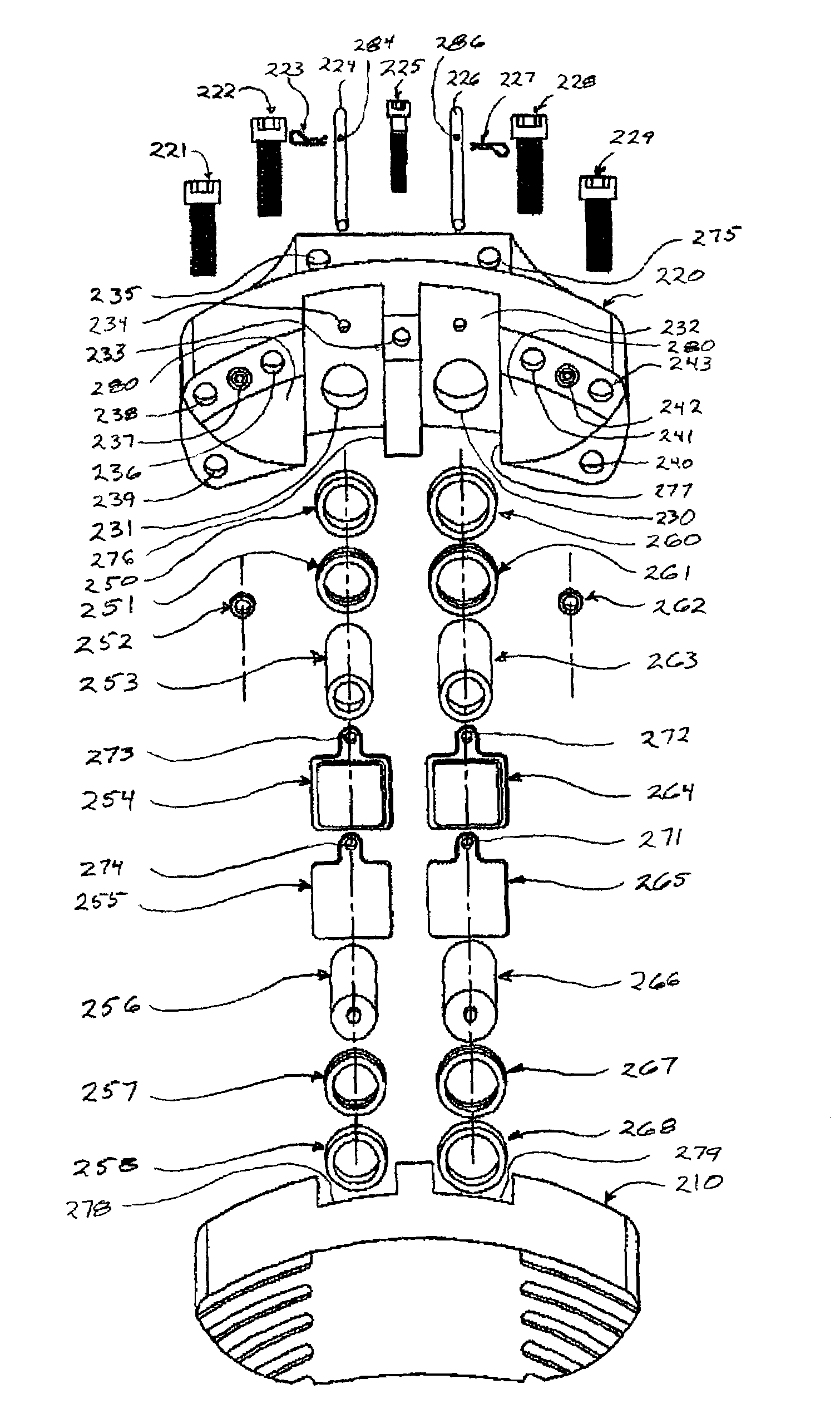 Multiple feed brake caliper