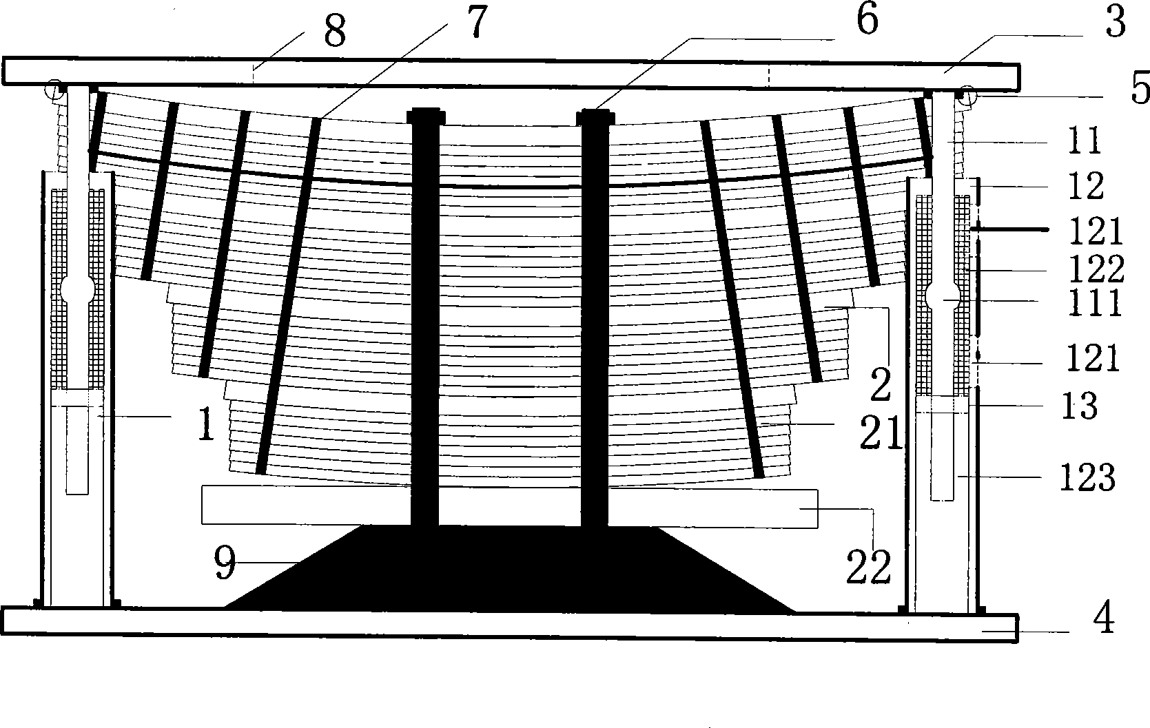 Large-tonnage vertical shock insulation damping device