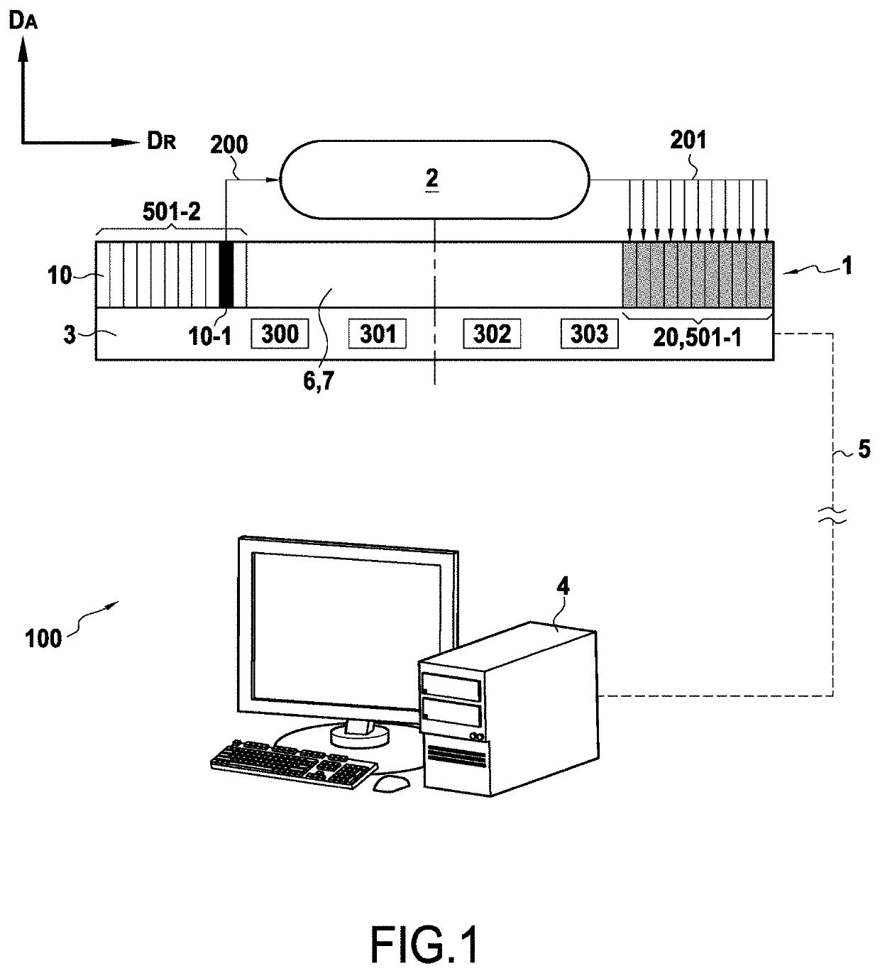 A device and a method for non-destructively characterizing a material