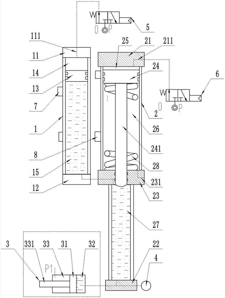 Single-acting pneumatic hydraulic intensifier