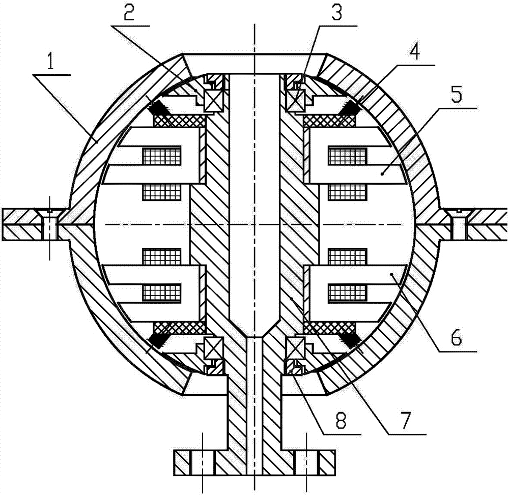 Spherical magnetic suspension bearing device