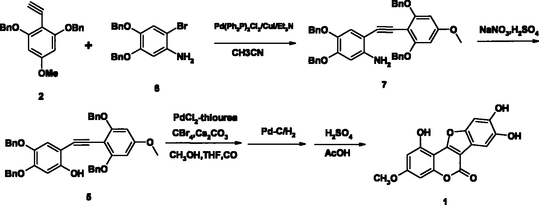 Chemical total synthesis method for wedelolactone