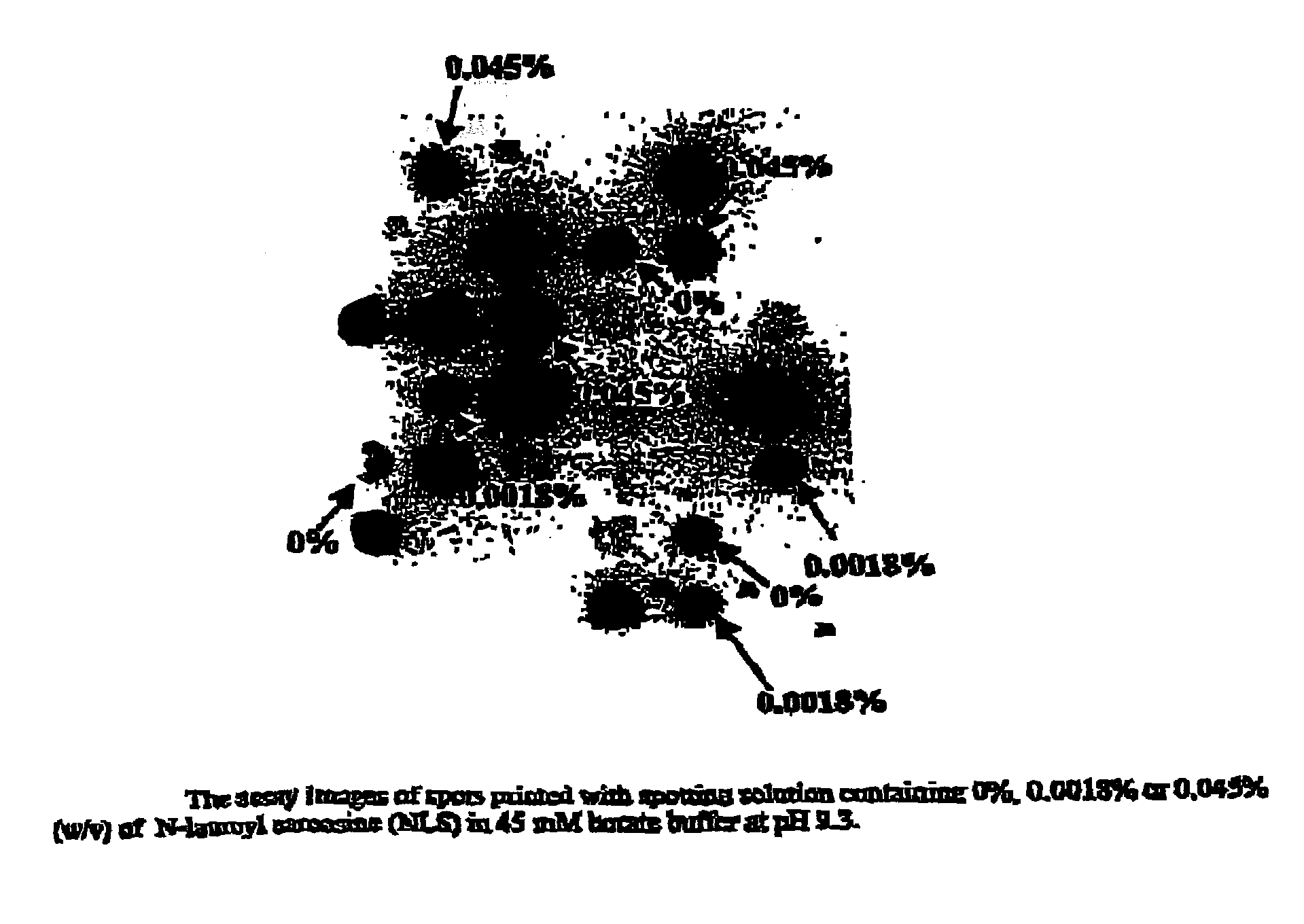 Formulation of spotting solution to achieve uniform spot size and morphology and for nondestructive quality control of assay articles