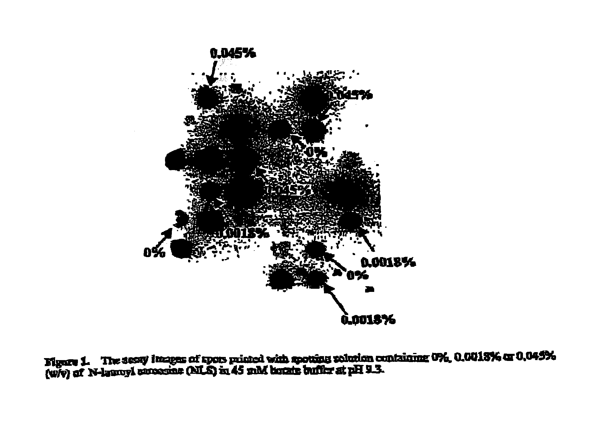 Formulation of spotting solution to achieve uniform spot size and morphology and for nondestructive quality control of assay articles