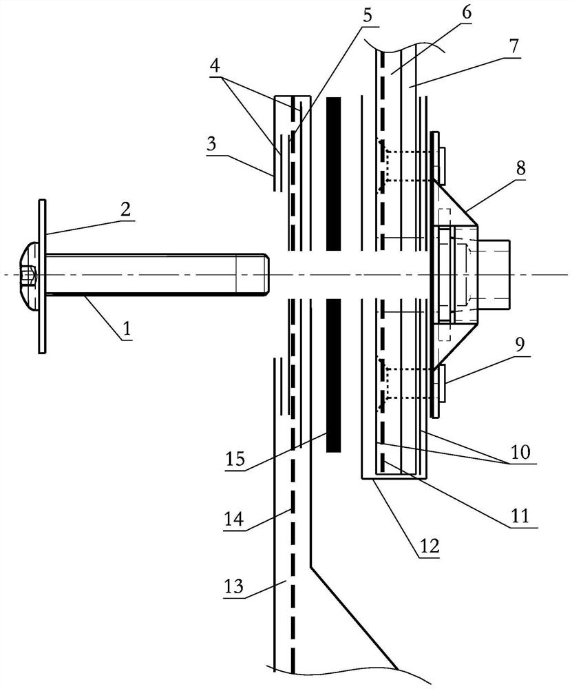 Conductive structure between composite material structural members and conductive processing method